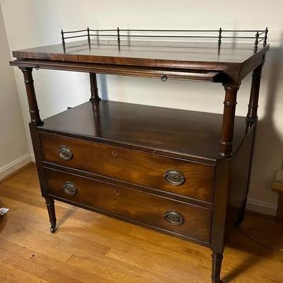 Vintage Kittinger Furniture Server With Copper Pull Out Shelf & Gallery Top - 36x2”x35”