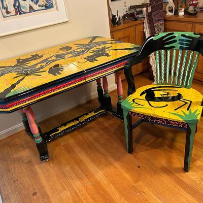 Funky Hand Painted Table & Chair Set - Signed