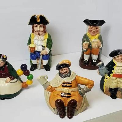 Royal Doulton Character Teapots: Falstaff, Balloon Seller, Long John Silver; Plus Happy John Toby