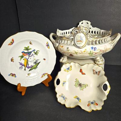 Herend Rothschild Plate 8”, Buttefly Centerpiece Bowl 11” & Limoges Dish