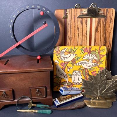 Brass Maple Leaf Bookends, Vintage Stationery, MoMA Perpetual Calendar & More