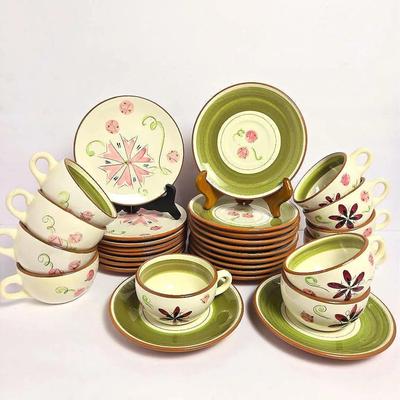 MCM Stangl Pottery Carnival Cups, Saucers, Bread Plates 
