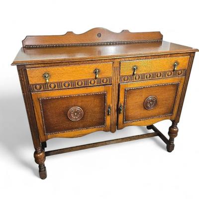 Antique Oak Jacobean Revival Style Sideboard - 48x18x40”