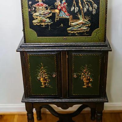 Mid-Century Asian-Inspired Bar With Copper Lining, 20"x15"x45"
