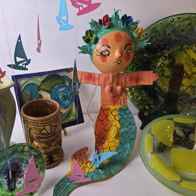 Mermaid Folk Art, Tiki Mug, Art Glass & Pottery, Mobile