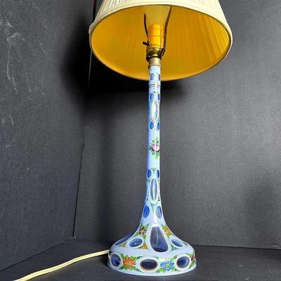 Bohemian Style Hand Painted Cased Glass Lamp - 23” 
