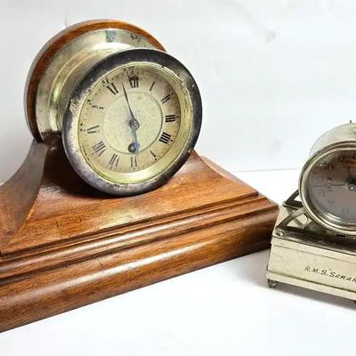Antique Ship’s Clock & RMS Samaria Souvenir Alarm Clock 