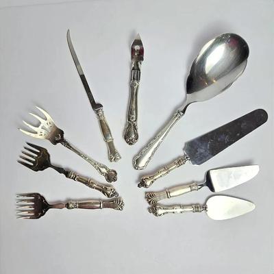Sterling Silver Dessert and Cheese Service Sets – 9 Items (6 with Sterling Handles & Steel Blades)
