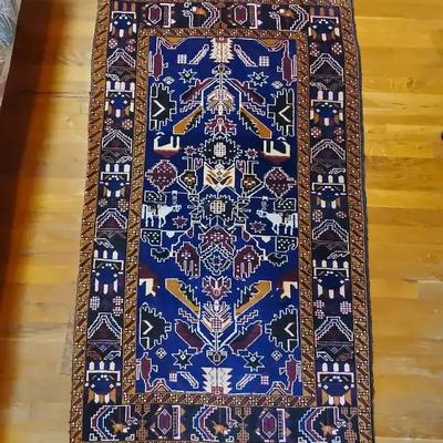 Handwoven Afghan Navy & Earth Tone Wool Rug - 2'11" X 3'