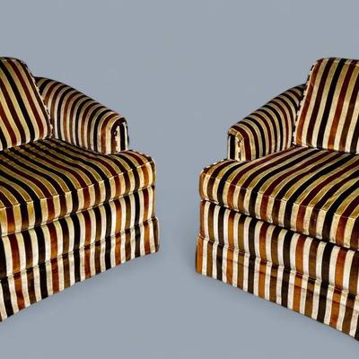Vintage Clyde Pearson Upholstered Club Chairs - One Swivels