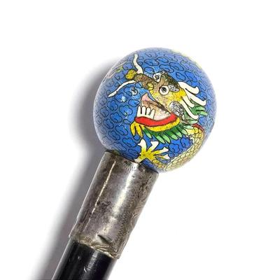 Cloissone Dragon Sphere Cane With Sterling Silver Band 36”