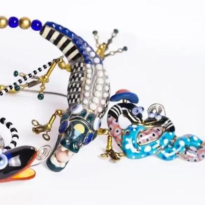 Artisan Jewelry 10 Porcelain Lizzard & Snake Brooches (3), 1.5-8.5" Long