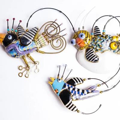 Artisan Jewelry 10 Porcelain Bird Brooches (3), 2.25" Long