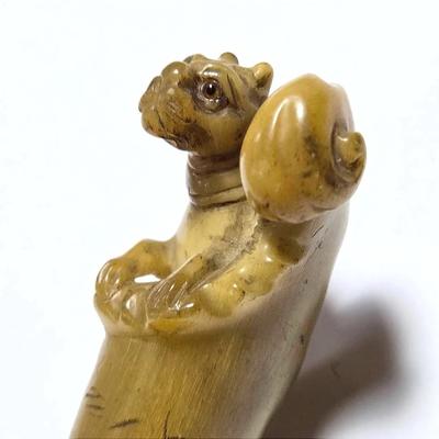 Antique Carved Horn French Bulldog Cane 38”