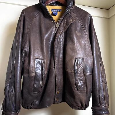 Vintage Nautica Leather Bomber Jacket - Size 42