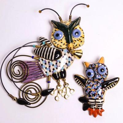 Artisan Jewelry 10 Porcelain Owl Brooches (2), 1.75- 3.5" Long