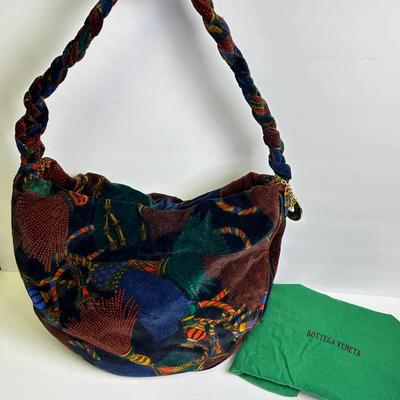 Authenticated Bottega Veneta Velvet Tassel Print Hobo Shoulder Bag