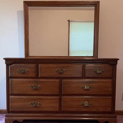 Solid Wood 7-Drawer Dresser with Pivoting Mirror