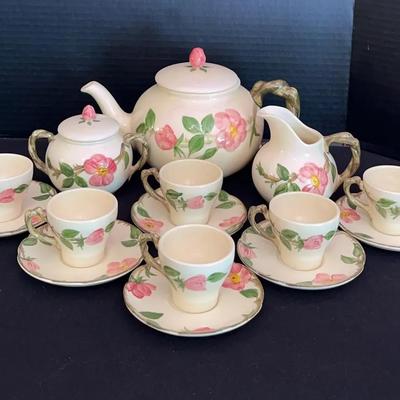 “Desert Rose” Franciscan Teapot, Cream, Sugar, And Demitasse Cups And Saucers