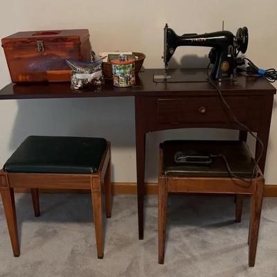 Vintage Singer Sewing Machine and Other Sewing Items