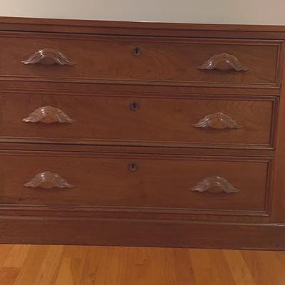 Walnut 3 Drawer Dresser With Carved Pulls