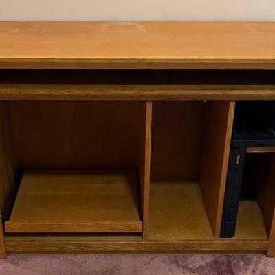 Computer Desk with Keyboard Tray and Printer Shelf plus Built-In Surge Protector Power Strip