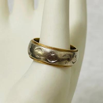 14K Gold Moon and Stars Ring