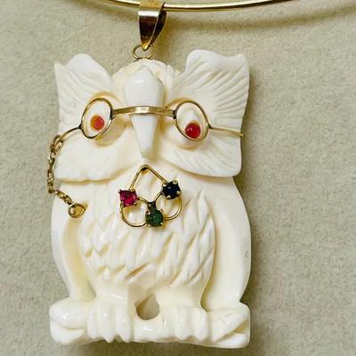 Vintage Carved Bone Owl Pendant 