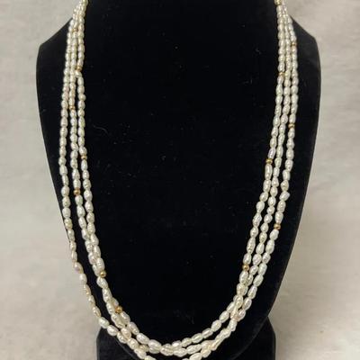 14K Gold Three Strand Pearl Necklace