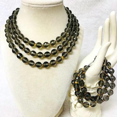 Three Strand Crystal Beaded Jewelry Set