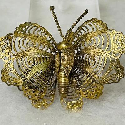 Vintage Filigree Butterfly Brooch