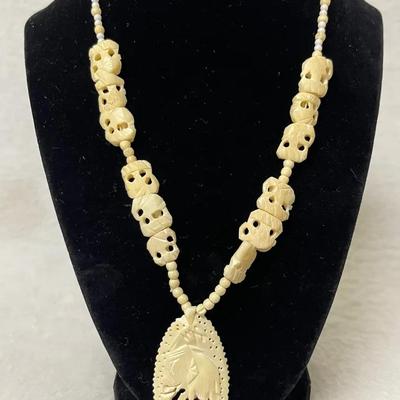 Vintage Carved Bone Elephant Necklace
