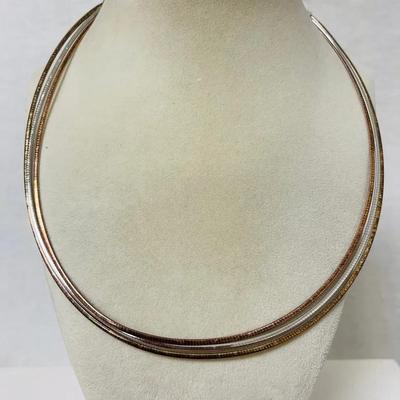 Tri-Colored Sterling Silver 14k Gold Necklace