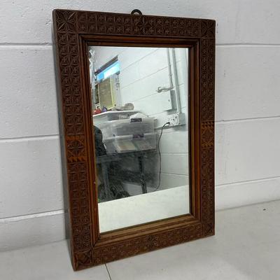 Geometric Wood Carved Mirror