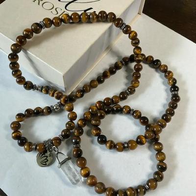 Tigers Eye With Quartz Pendant Necklace Lily Rose