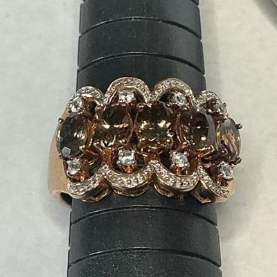 Gems En Vogue Brown Topaz And Diamond Ring