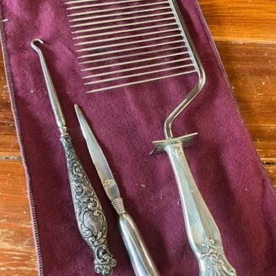 Sterling Cake Cutter, Boot Button Hook And Letter Opener