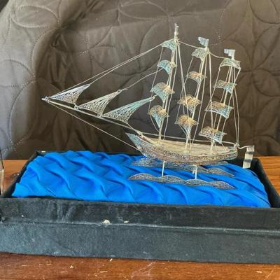 Sterling Silver Filigree Three Masted Schooner