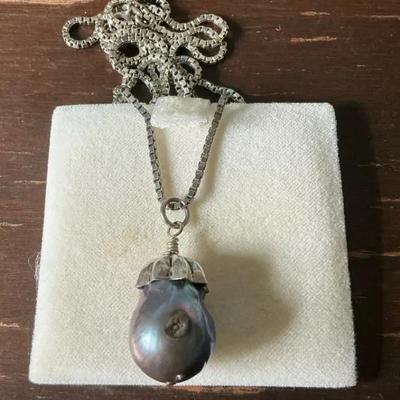 925 Box Link Necklace With Faux Pearl Pendant