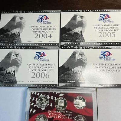 2004-2008 US Mint State Quarters Silver Proof Sets