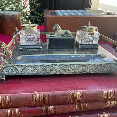 Ink Well Desk Set Brass And Crystal