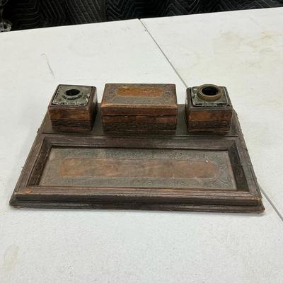 Antique Leather Inkwell Stand 