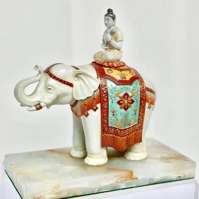 Beautiful Zen Figure On Decorated Elephant And Polished Stone Base
