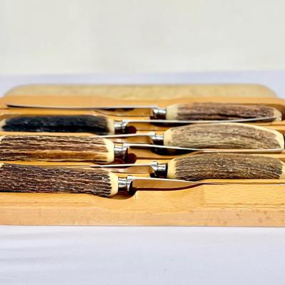 Vintage Set Of Six Steak Knives By Sheffield In Genuine Stag Horn Handles 