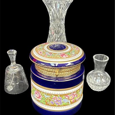 Keramos Italy Floral Cobalt Vanity Jar & Cut Crystal Bell / Vases Lot