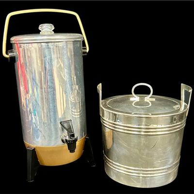 Mid-Century Wallace Silverplate Ice Bucket & Vintage Mirro “Party Perk” Coffee Server