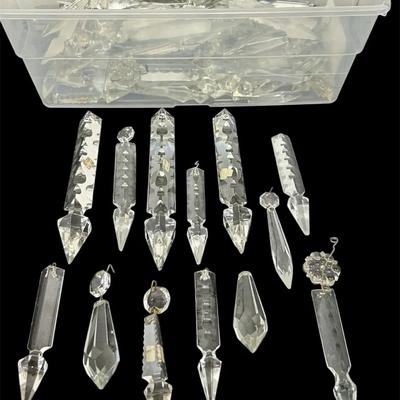 Shoebox Lot of Antique Spearpoint Chandelier Crystals – Assorted Sizes & Style