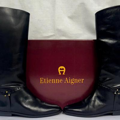  Etienne Aigner black leather knee-high riding boots (8.5N)