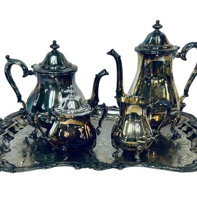 International Silver “Chippendale” Silverplate Coffee & Tea Service w/Ornate Tray