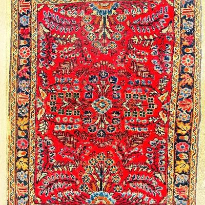 Vintage Oriental Runner Rug with Diamond Medallions